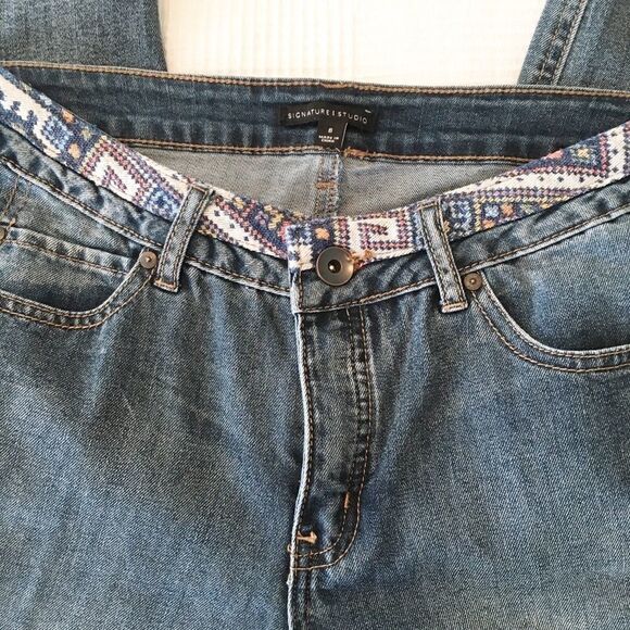 Blue Frayed Embroidered Distressed Cropped Jeans 8 - Picture 3 of 8